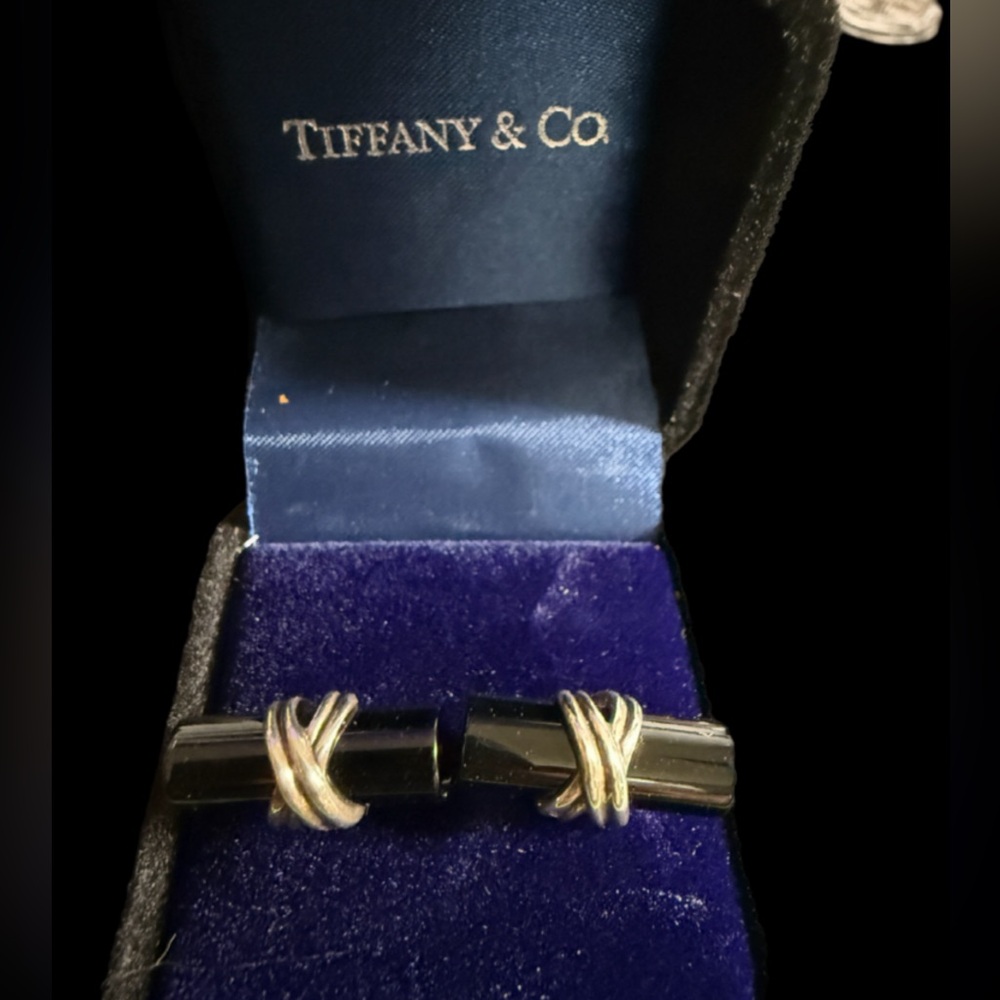 Tiffany & Co. Black Onyx Sterling Cuff Links w/box